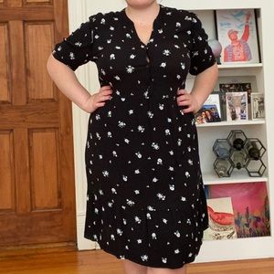 Black button down floral blouse dress